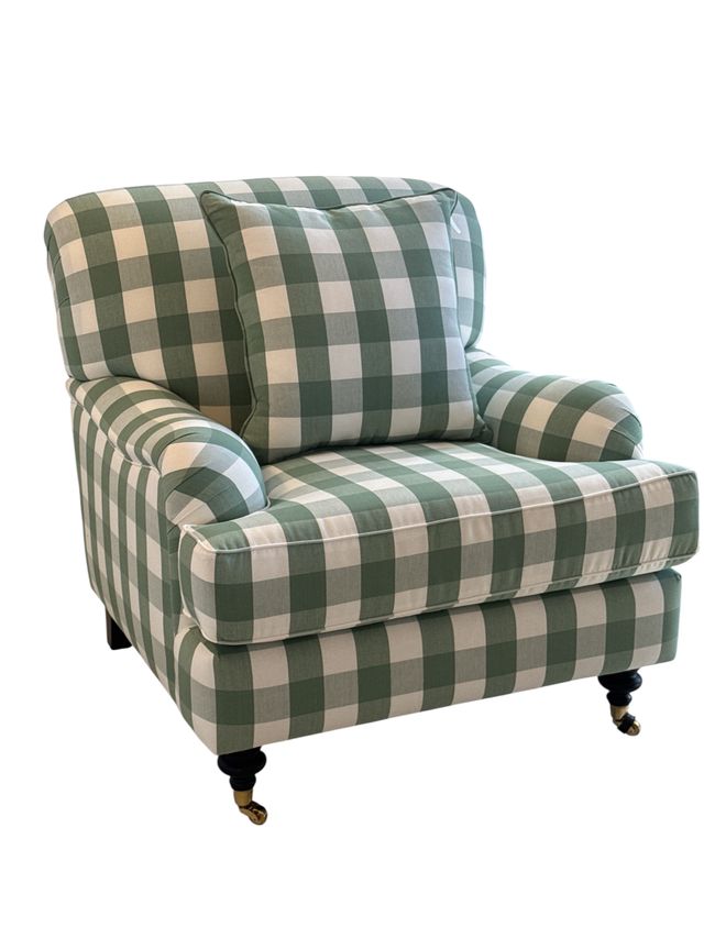 Carlton Armchair | Romo Kemble Celadon | Luxura Foam Seat | Incl Scatter Cushion | Bronze Castors