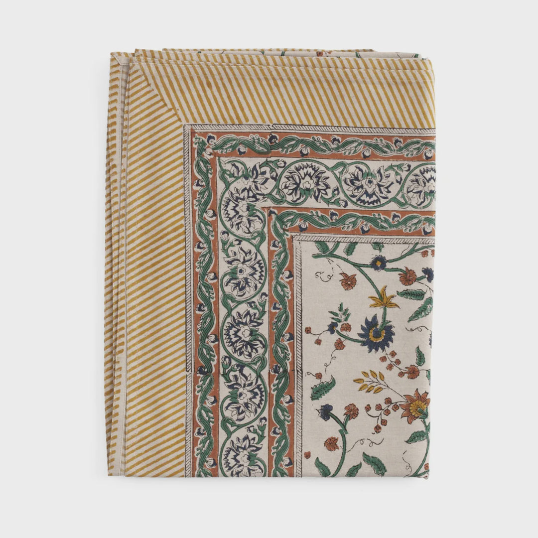 Samode Ochre Blue/Green Cotton Tablecloth | 150 x 230cm