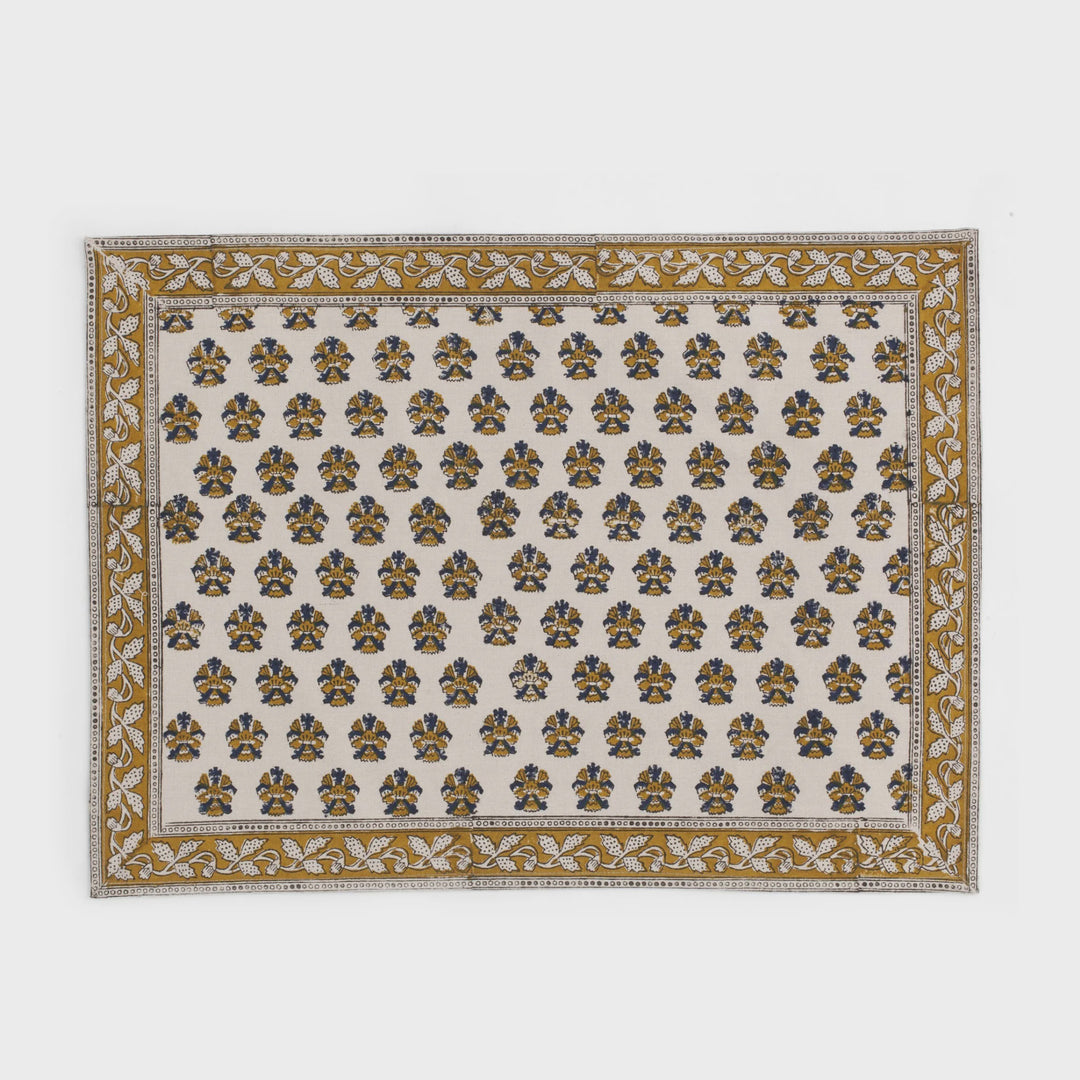 Samode Butti Ochre/Blue Cotton Placemats | SET OF 2