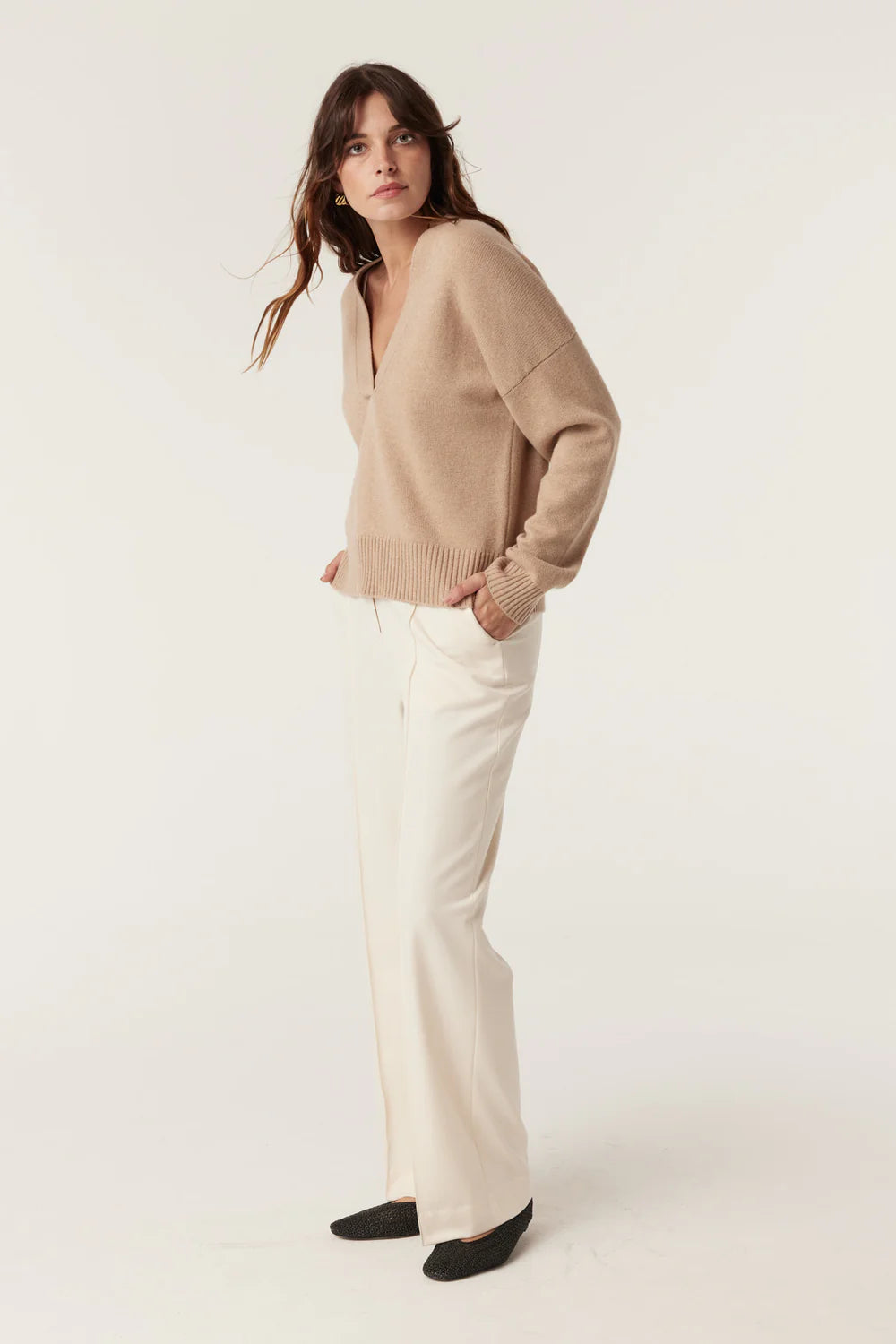 Cable | Cashwool V Jumper | Camel