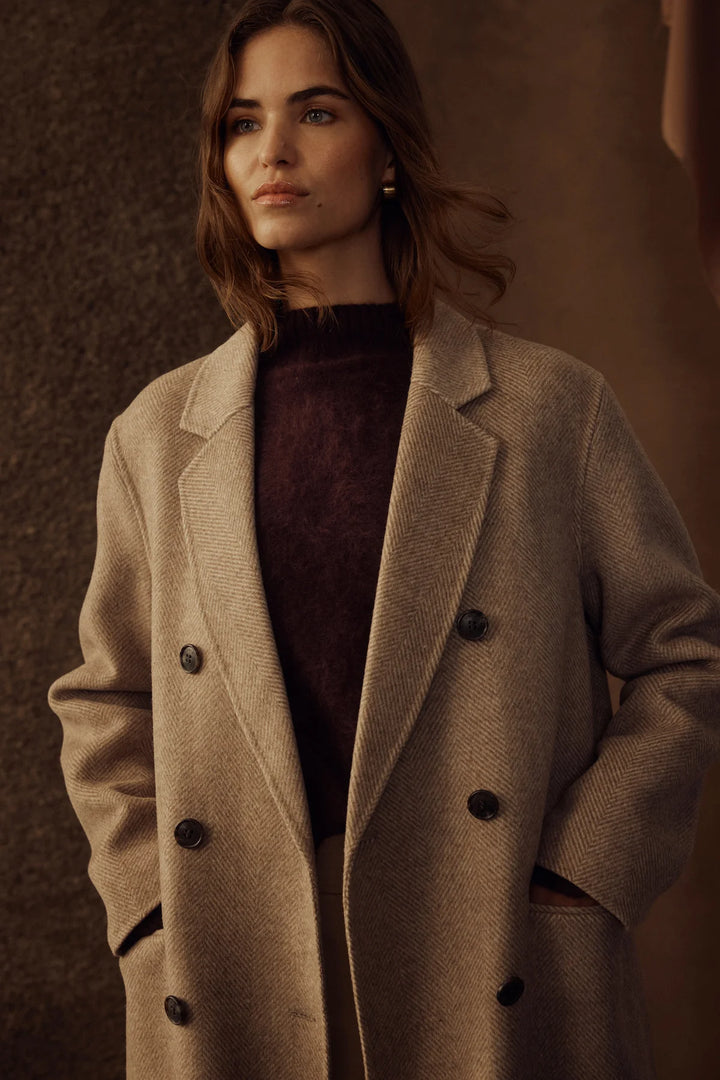 Cable | Ainsley Tailored Herringbone Coat | Fawn