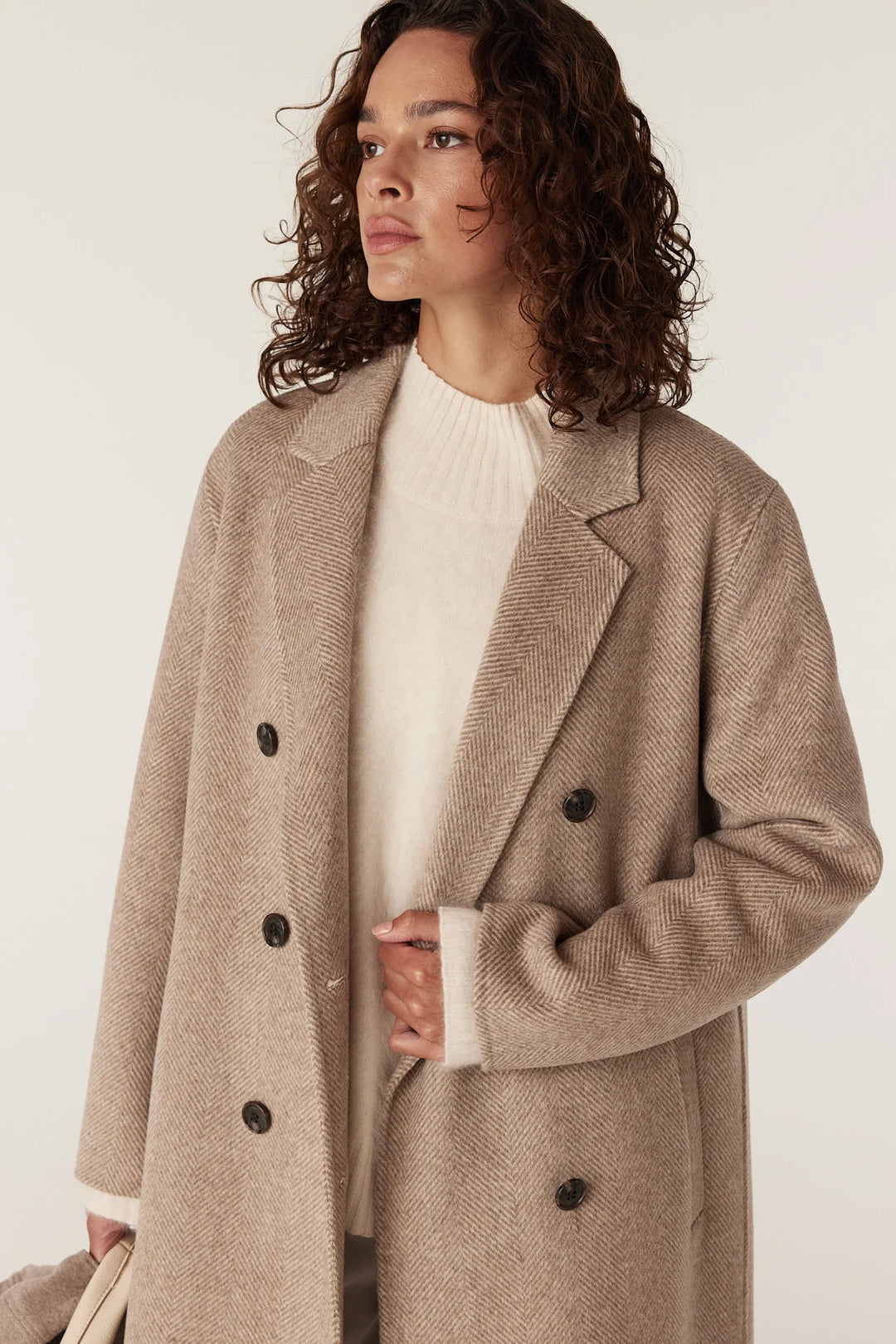 Cable | Ainsley Tailored Herringbone Coat | Fawn