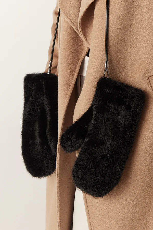 Cable | Faux Fur Mittens | Black