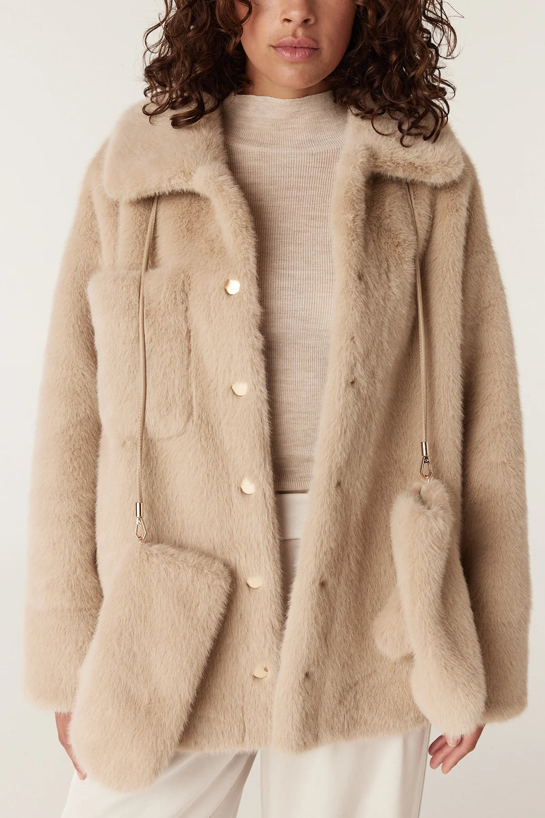 Cable | Faux Fur Mittens | Camel