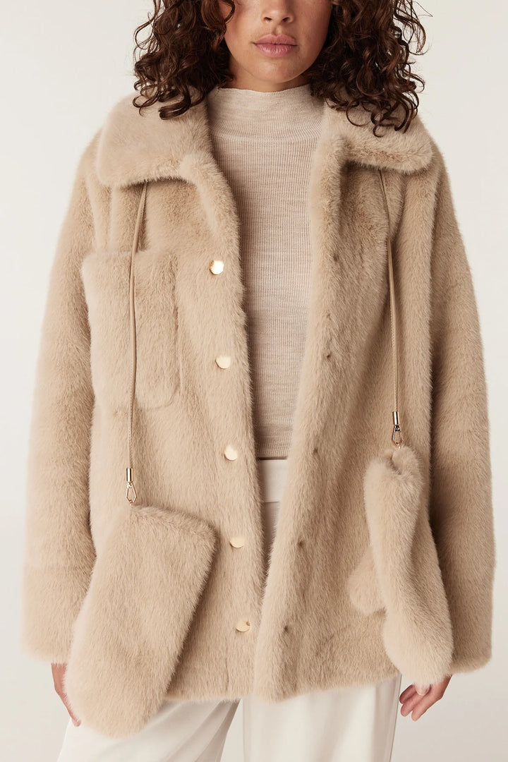 Cable | Faux Fur Mittens | Camel