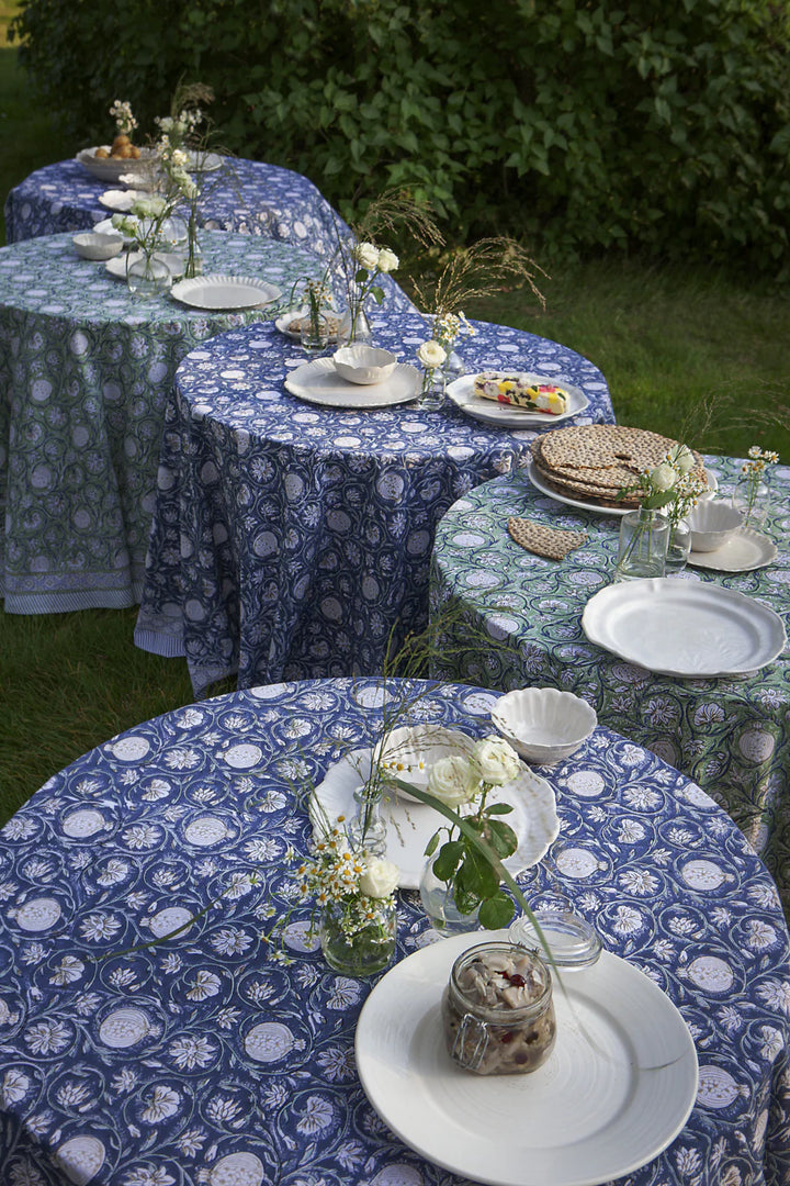 Tangier Pomegranate| Cotton Tablecloth 220cm Round | Green