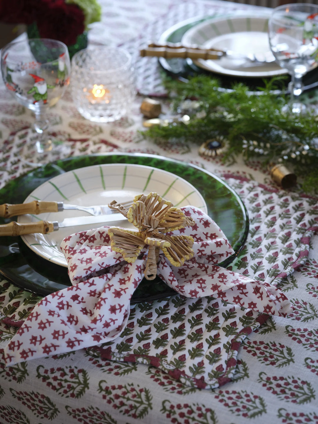 Reversible Paisley Quilted Organic Cotton Placemats | SET OF 2 | Red & Green