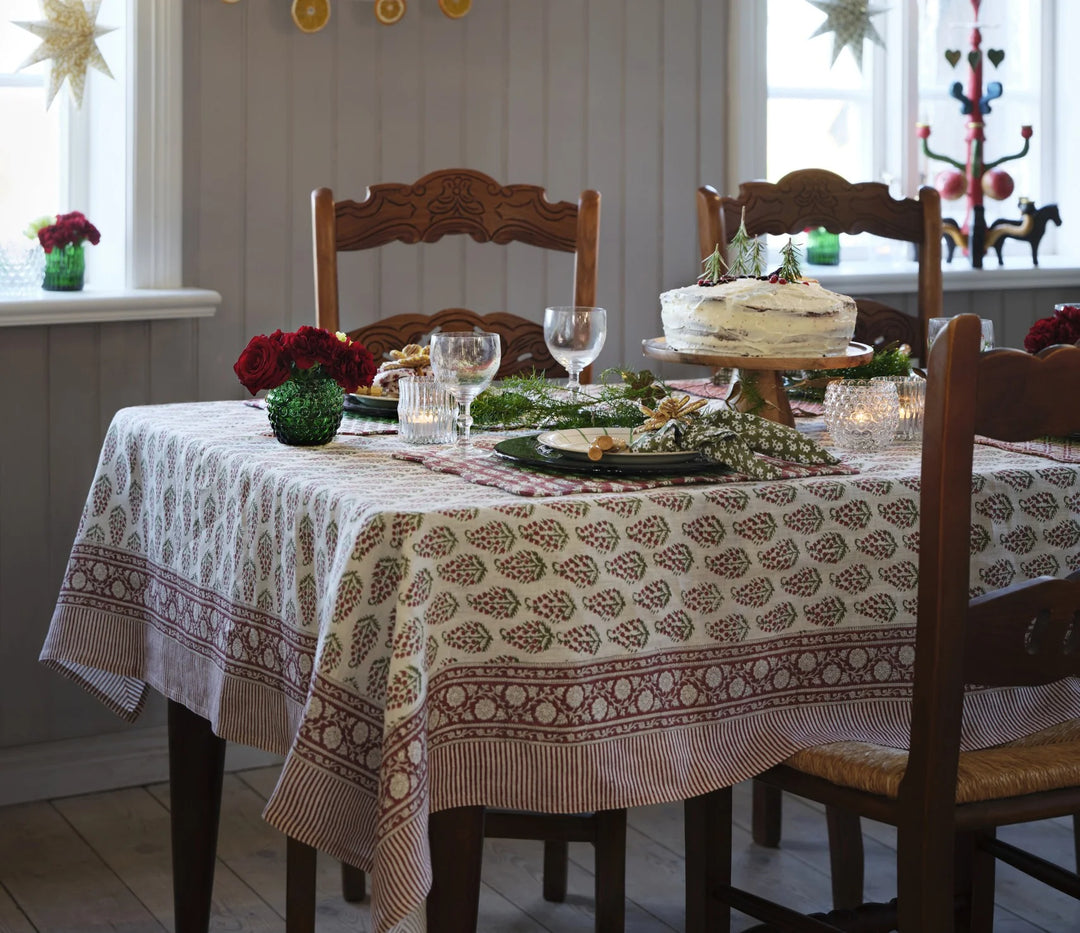 Persian Paisley Organic Cotton Tablecloth | Red Green White