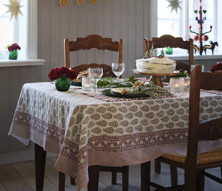 Persian Paisley Organic Cotton Tablecloth | Red Green White