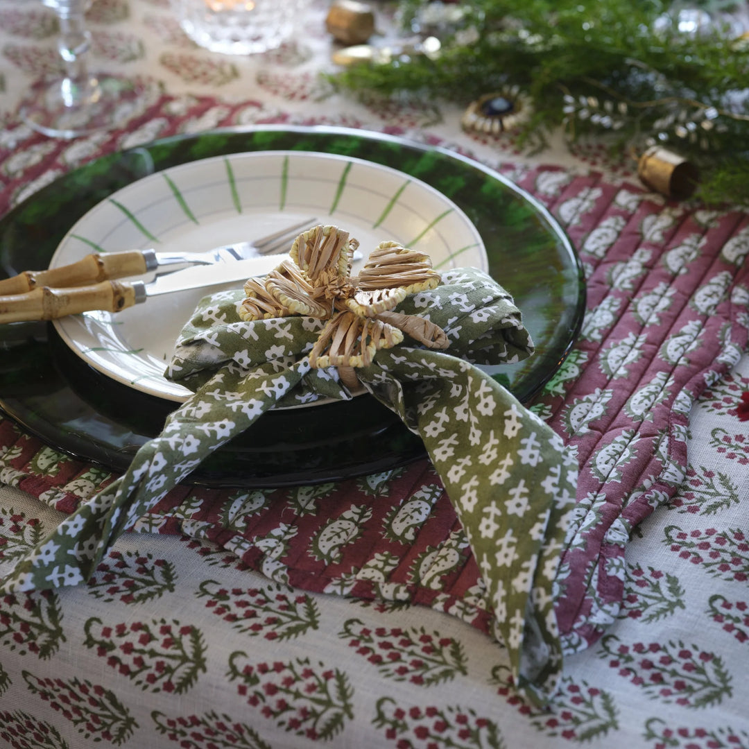 Persian Paisley Organic Cotton Tablecloth | Red Green White