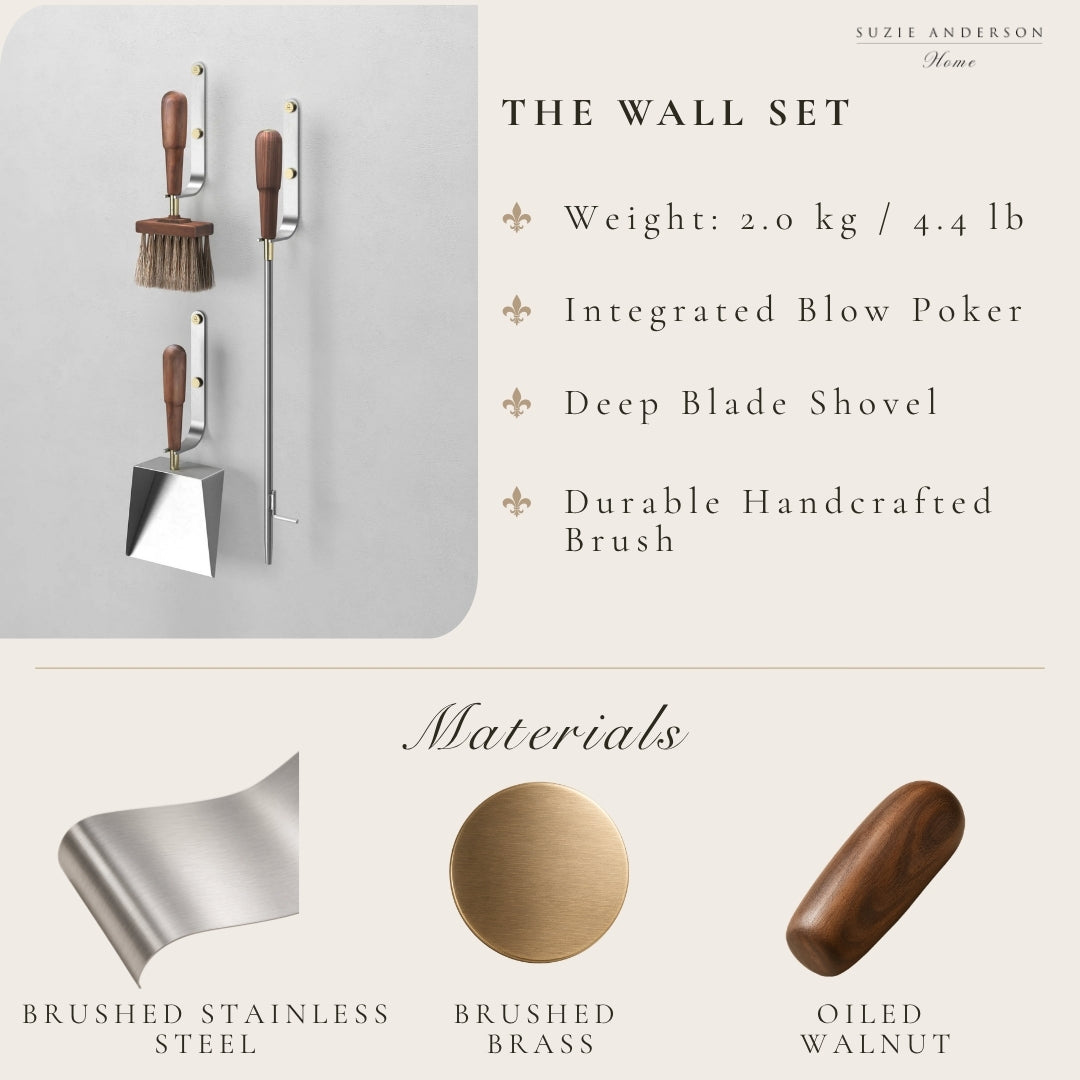 Eldvarm Emma 3-Piece Wall-Mounted Fire Tool Set | Cinq / Lumière | Indoor-Outdoor