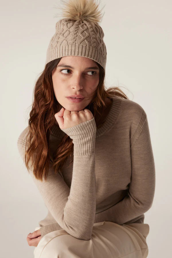 Cable | Merino Beanie | Pebble
