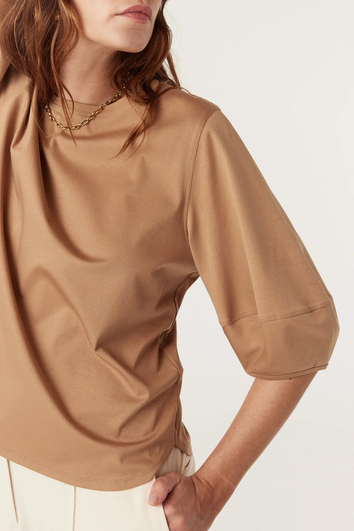 Cable | Pima Lantern Sleeve Top | Camel