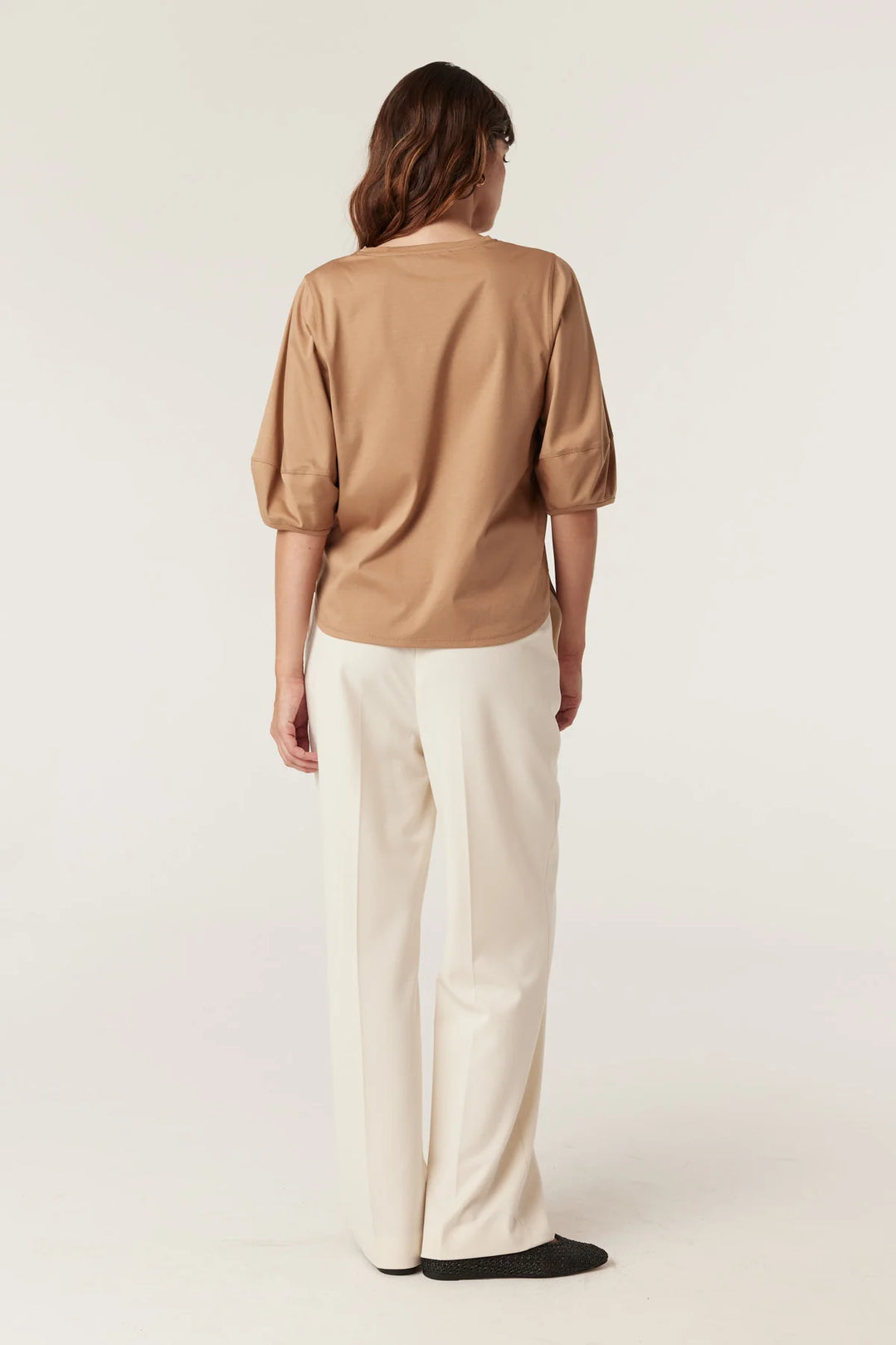 Cable | Pima Lantern Sleeve Top | Camel