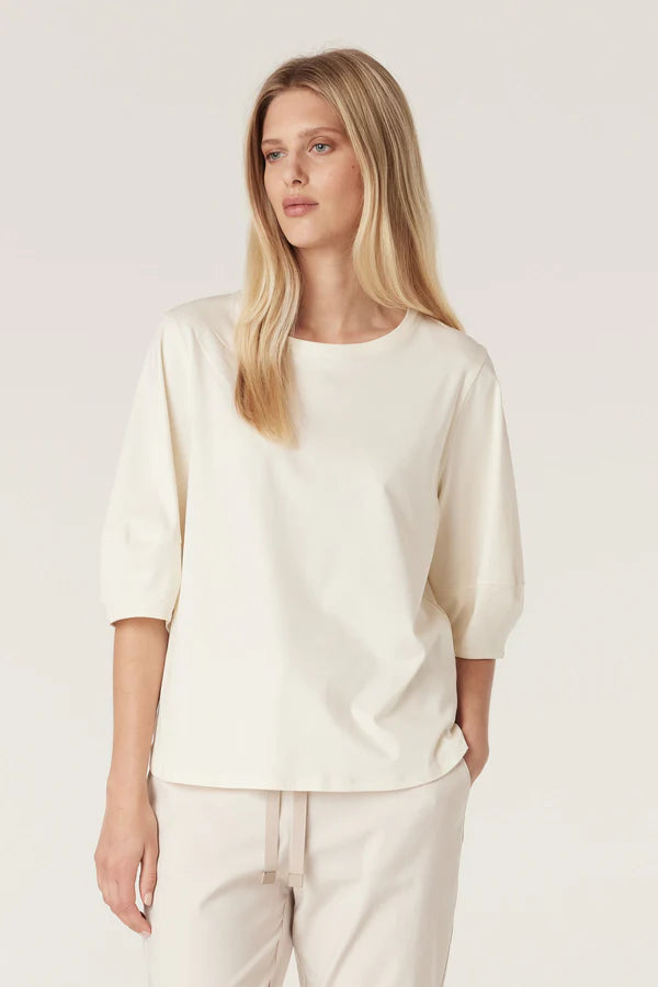 Cable | Pima Lantern Sleeve Top | Cream