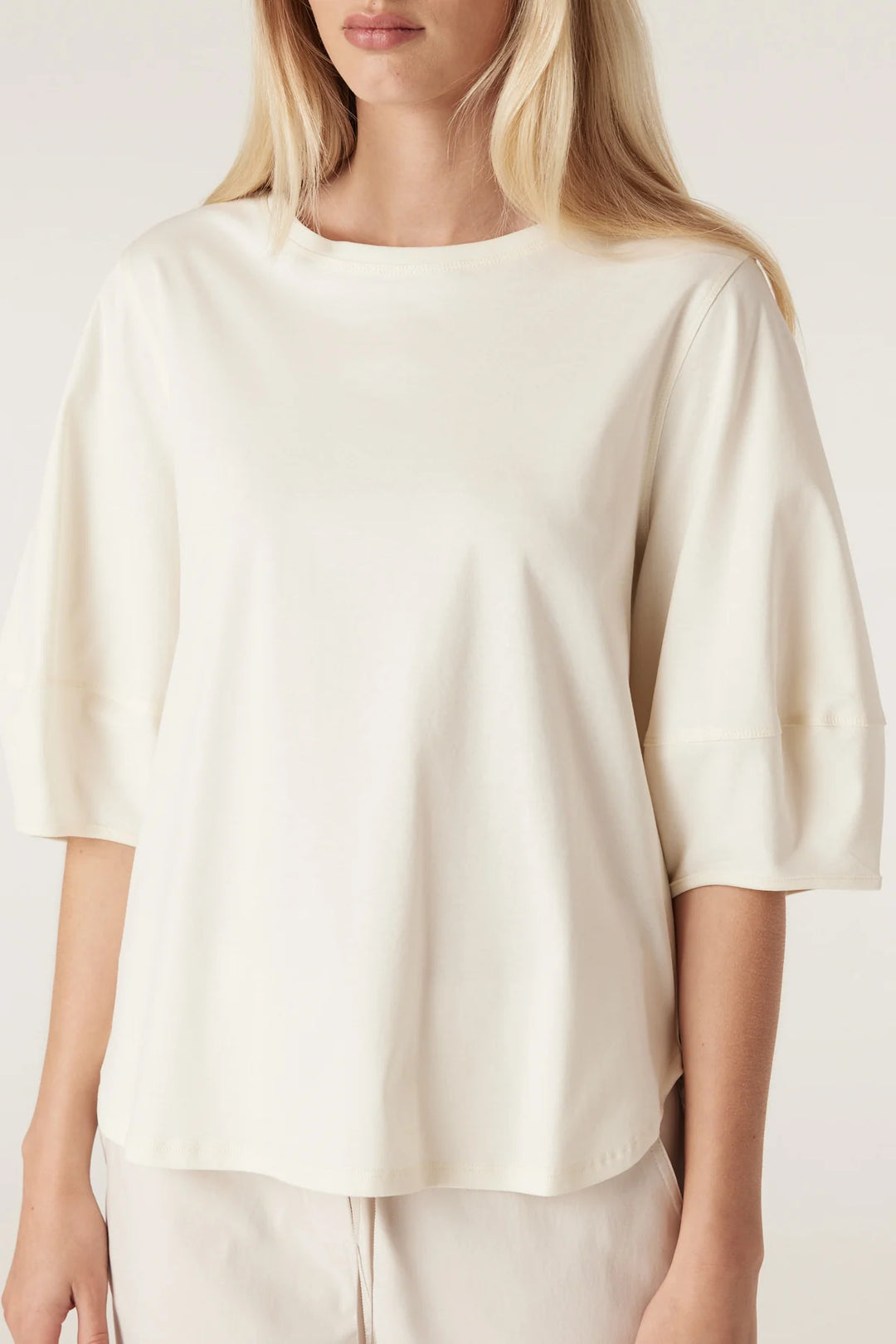 Cable | Pima Lantern Sleeve Top | Cream