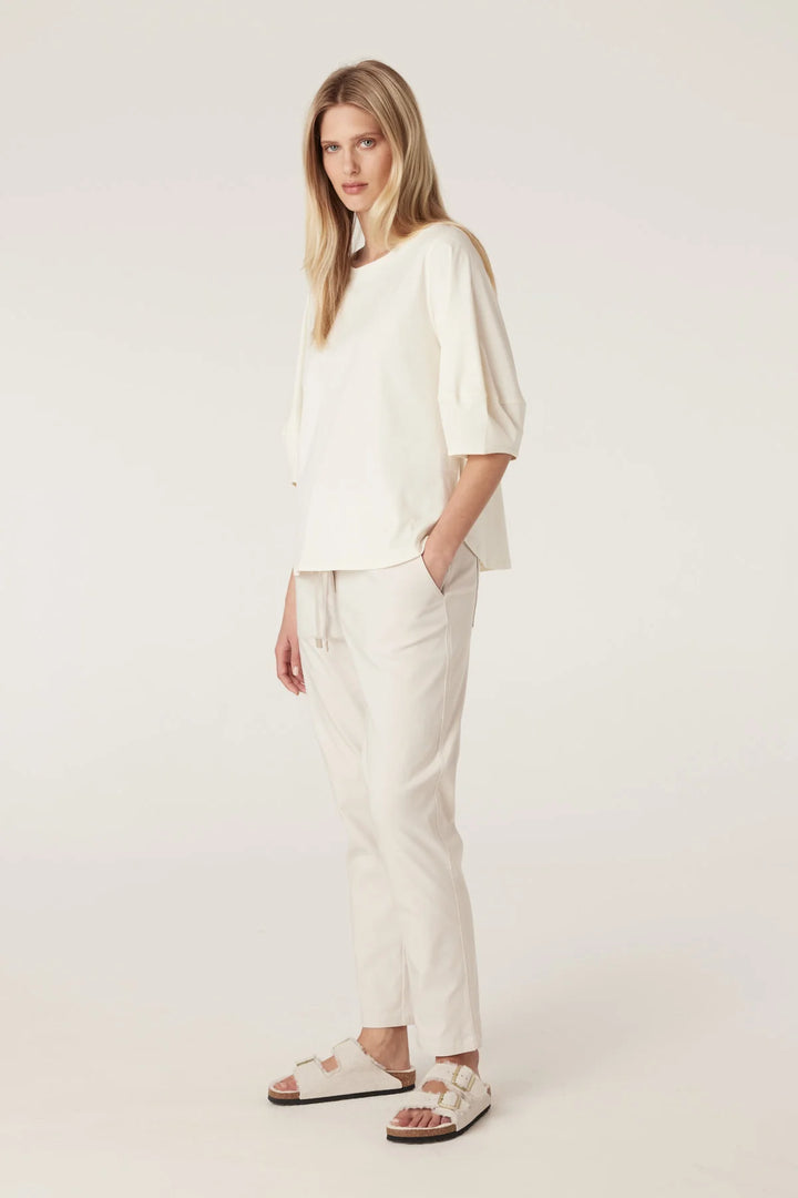 Cable | Pima Lantern Sleeve Top | Cream