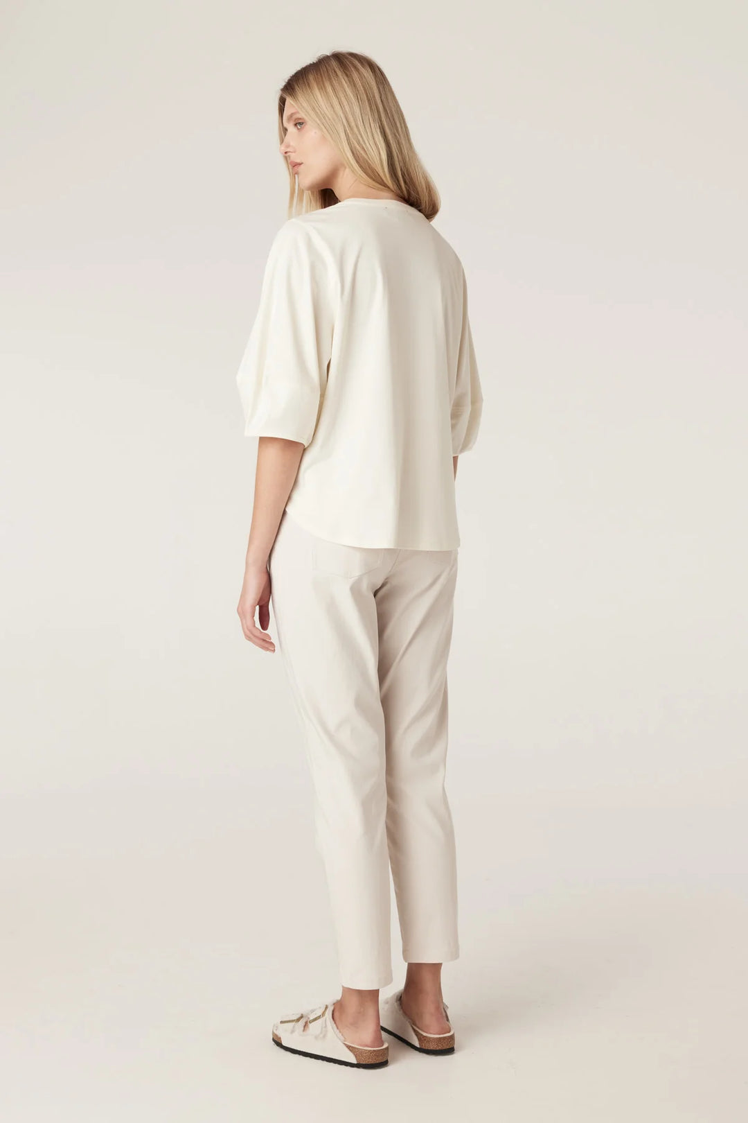 Cable | Pima Lantern Sleeve Top | Cream