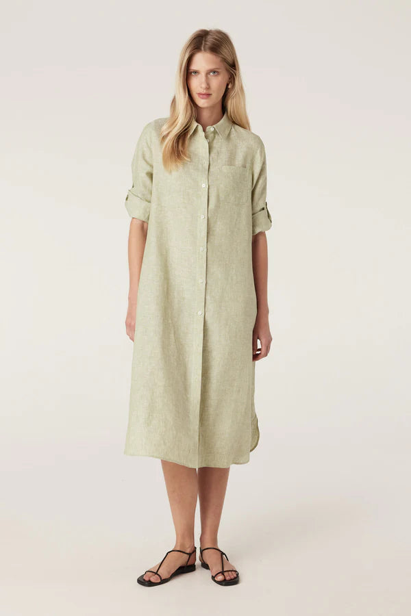 Cable | Pure Linen Shirt Dress | Pistachio