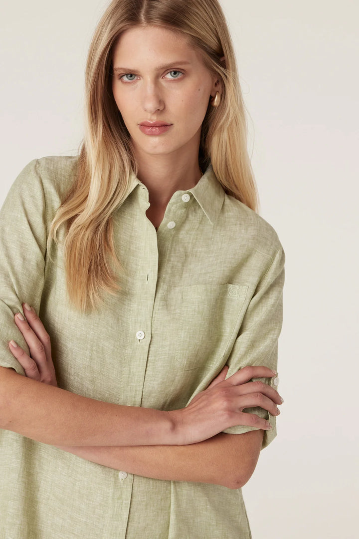 Cable | Pure Linen Shirt Dress | Pistachio