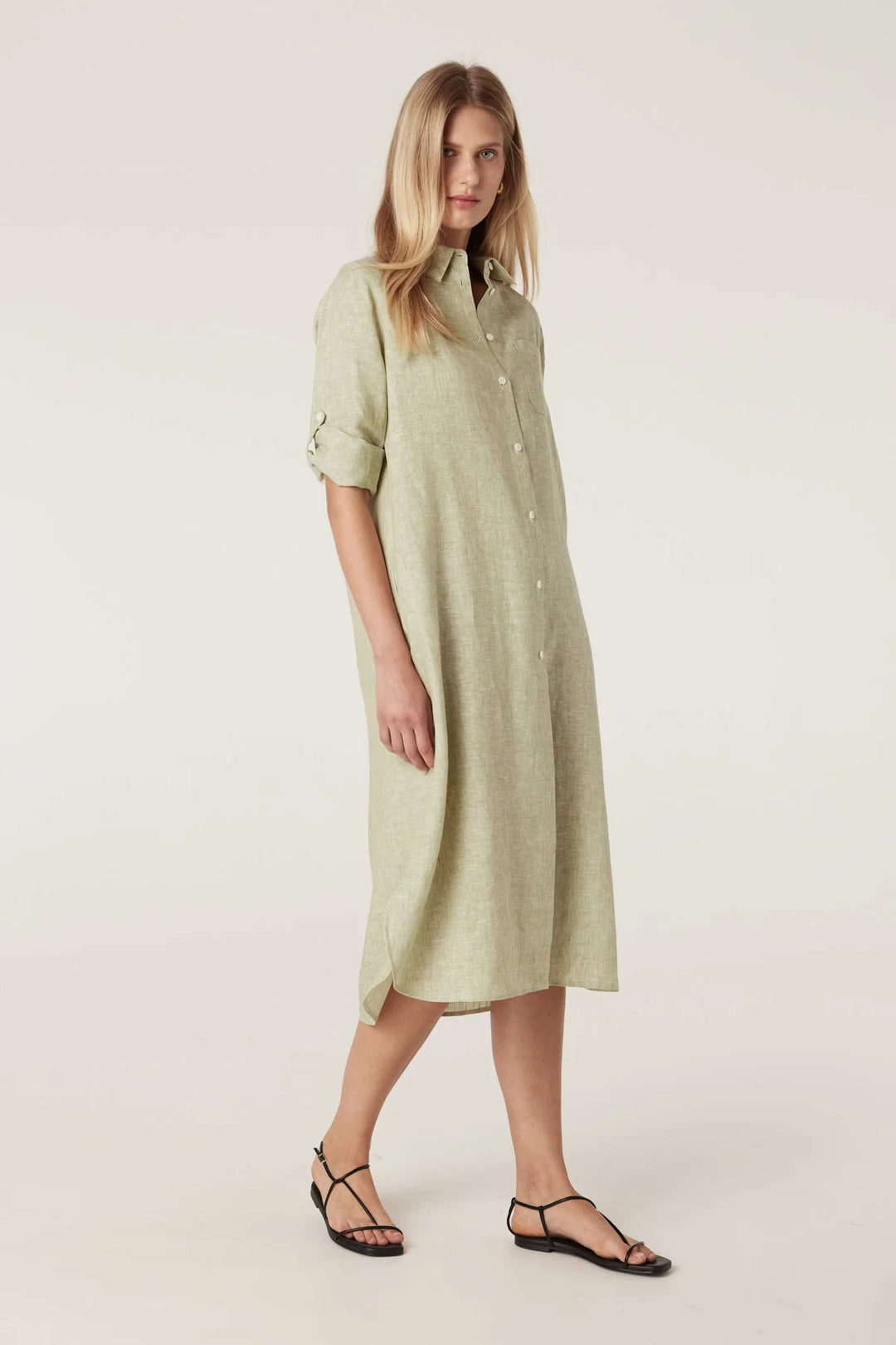 Cable | Pure Linen Shirt Dress | Pistachio