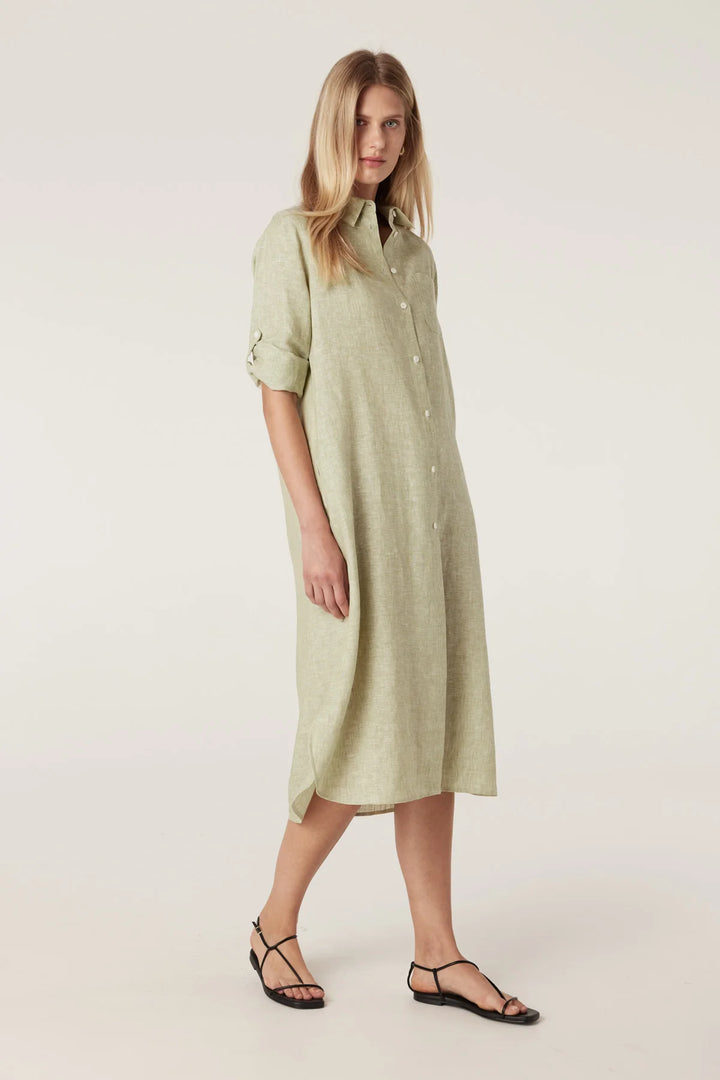 Cable | Pure Linen Shirt Dress | Pistachio