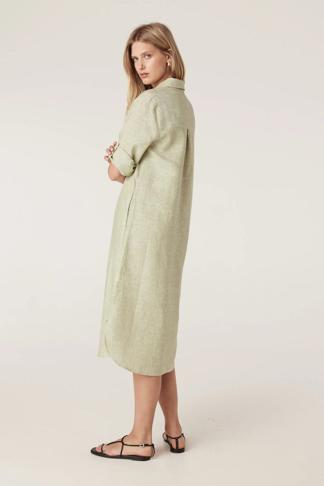 Cable | Pure Linen Shirt Dress | Pistachio