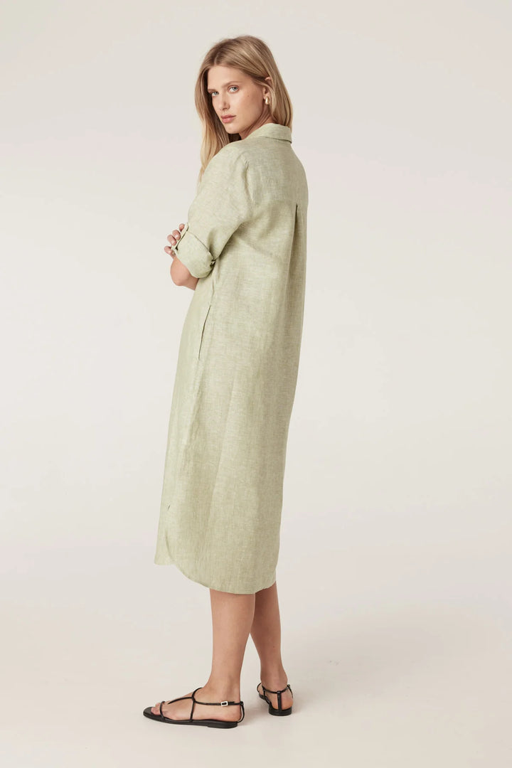 Cable | Pure Linen Shirt Dress | Pistachio