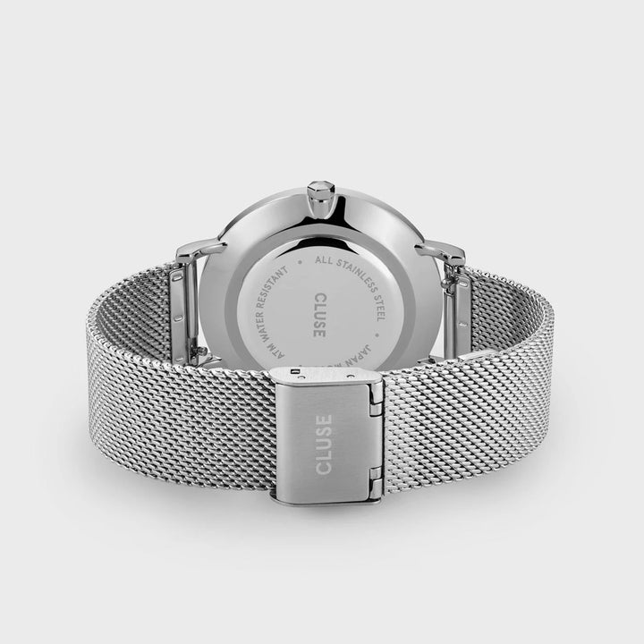 PROMO Cluse | Boho Chic Mesh Watch | Silver/White w BONUS Ivory Strap