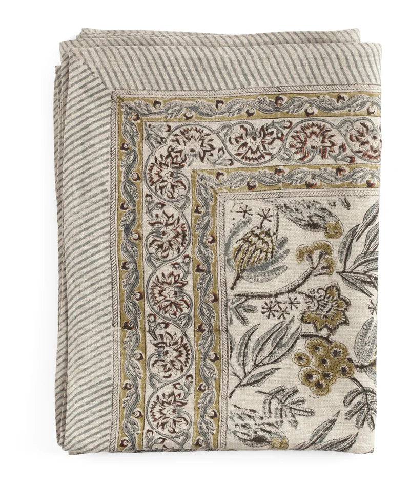 Parrot Linen Tablecloth | Blue | 150 x 350cm