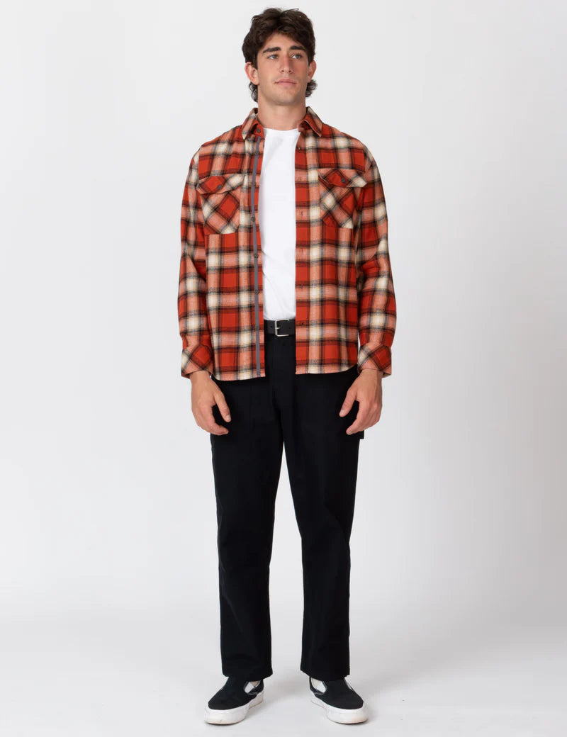 Simple | Trevor Flanelette Long Sleeve Shirt | Brick Check