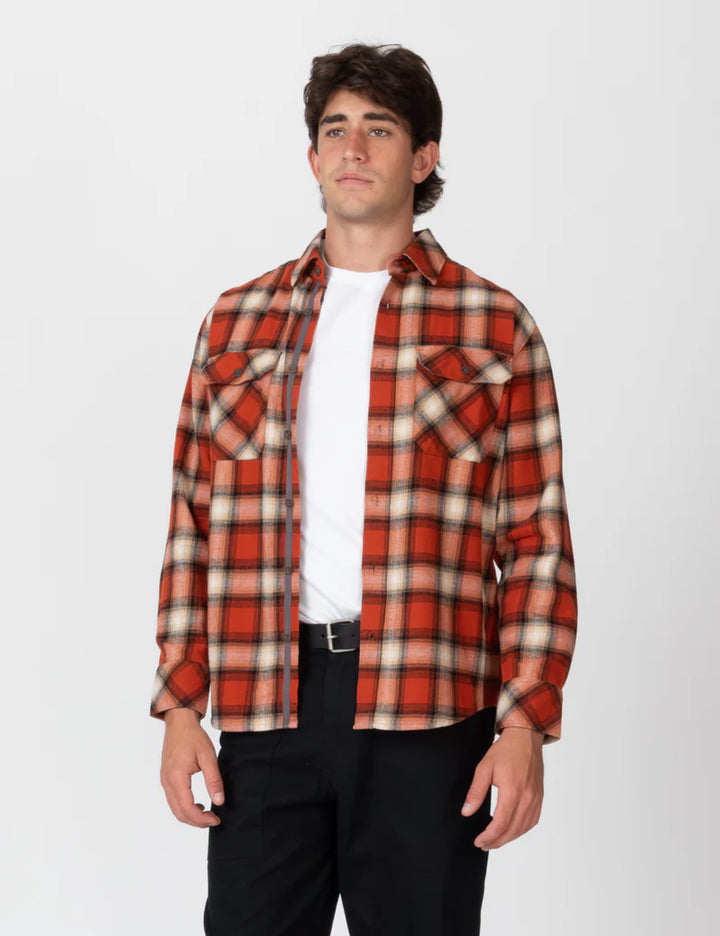 Simple | Trevor Flanelette Long Sleeve Shirt | Brick Check