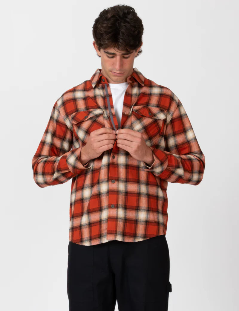 Simple | Trevor Flanelette Long Sleeve Shirt | Brick Check