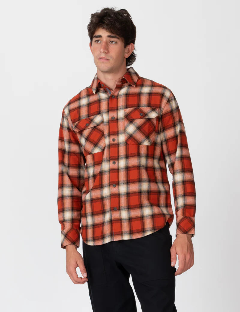 Simple | Trevor Flanelette Long Sleeve Shirt | Brick Check