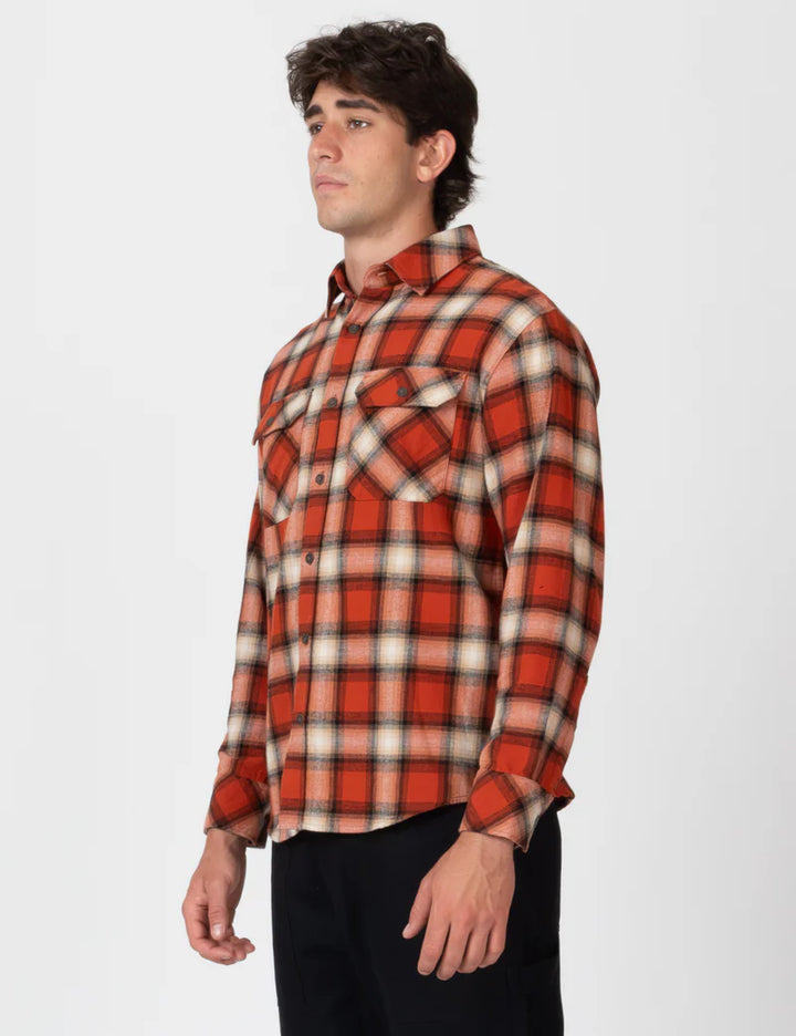 Simple | Trevor Flanelette Long Sleeve Shirt | Brick Check