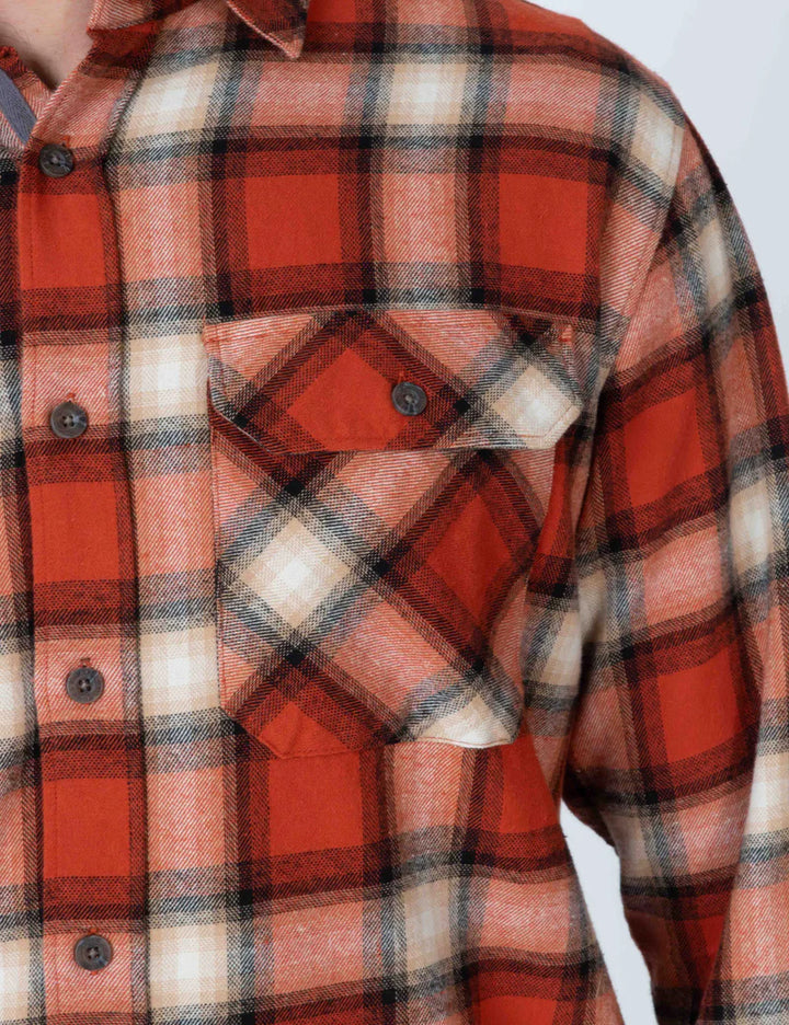 Simple | Trevor Flanelette Long Sleeve Shirt | Brick Check