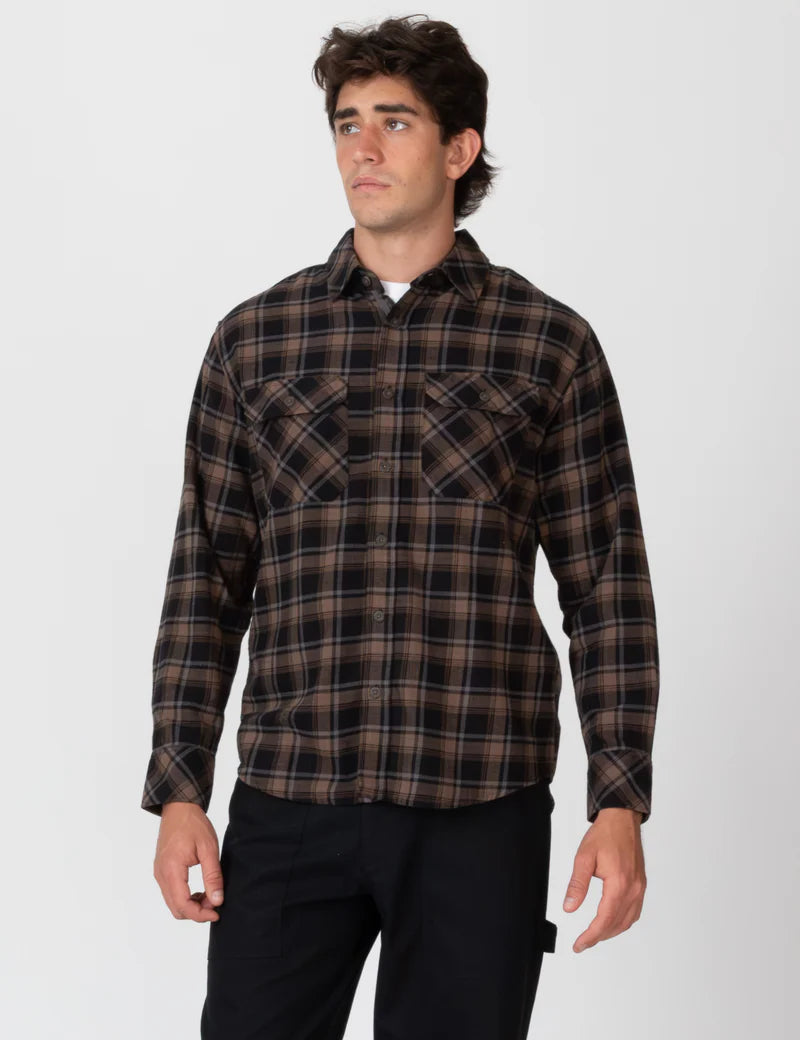 Simple | Trevor Flanelette Long Sleeve Shirt | Black Check