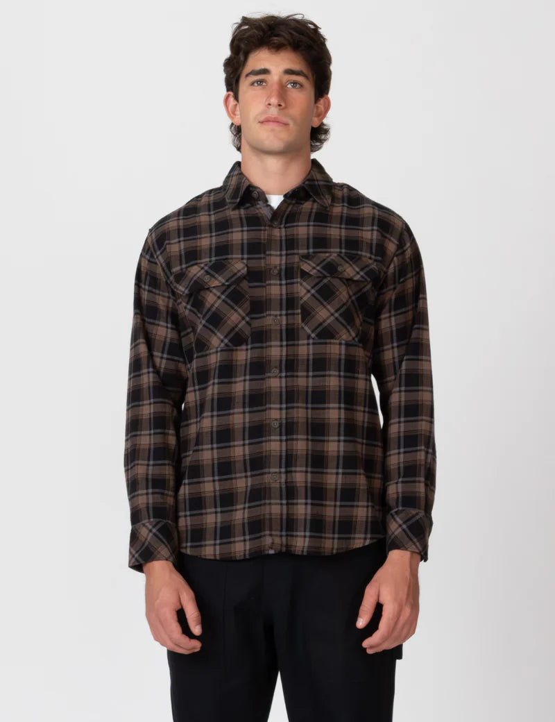 Simple | Trevor Flanelette Long Sleeve Shirt | Black Check