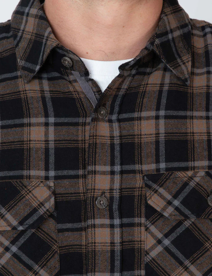 Simple | Trevor Flanelette Long Sleeve Shirt | Black Check