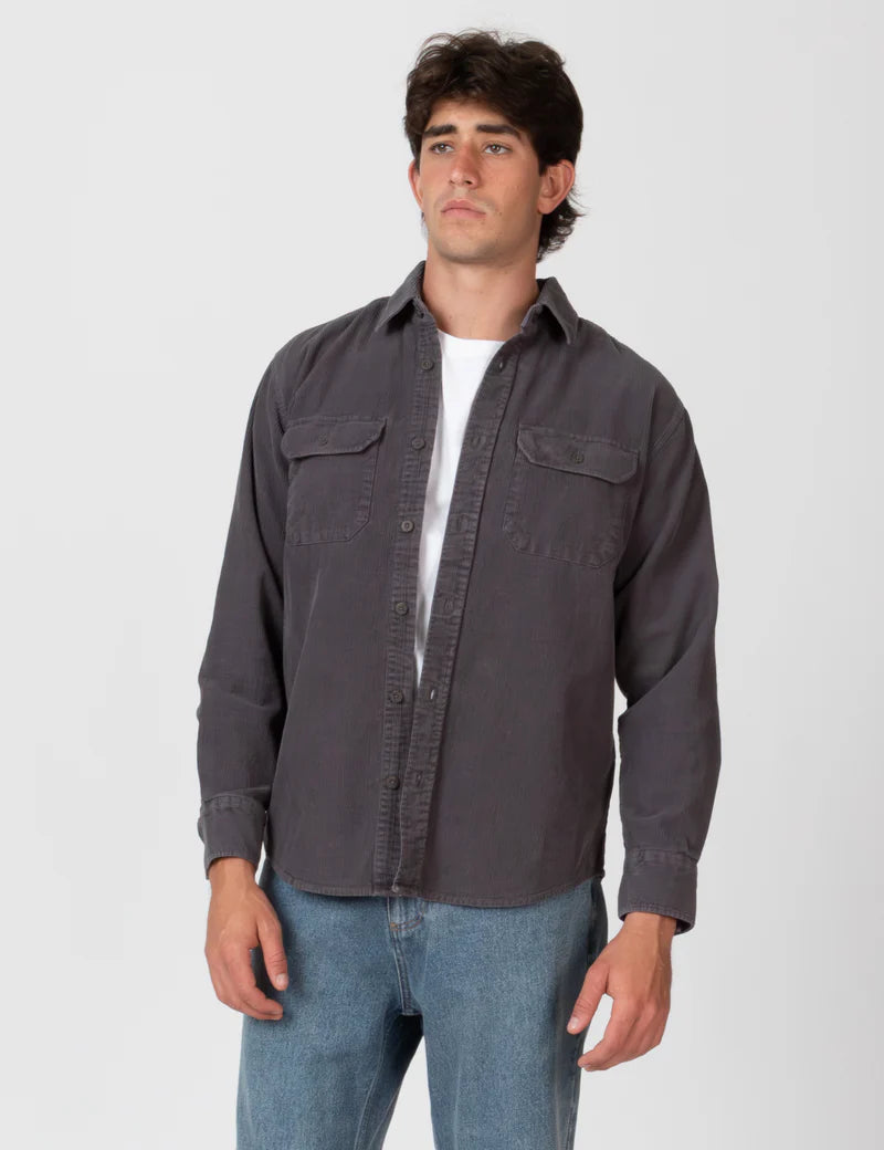 Simple | Sawyer Cord Long Sleeve Shirt | Fade Charcoal