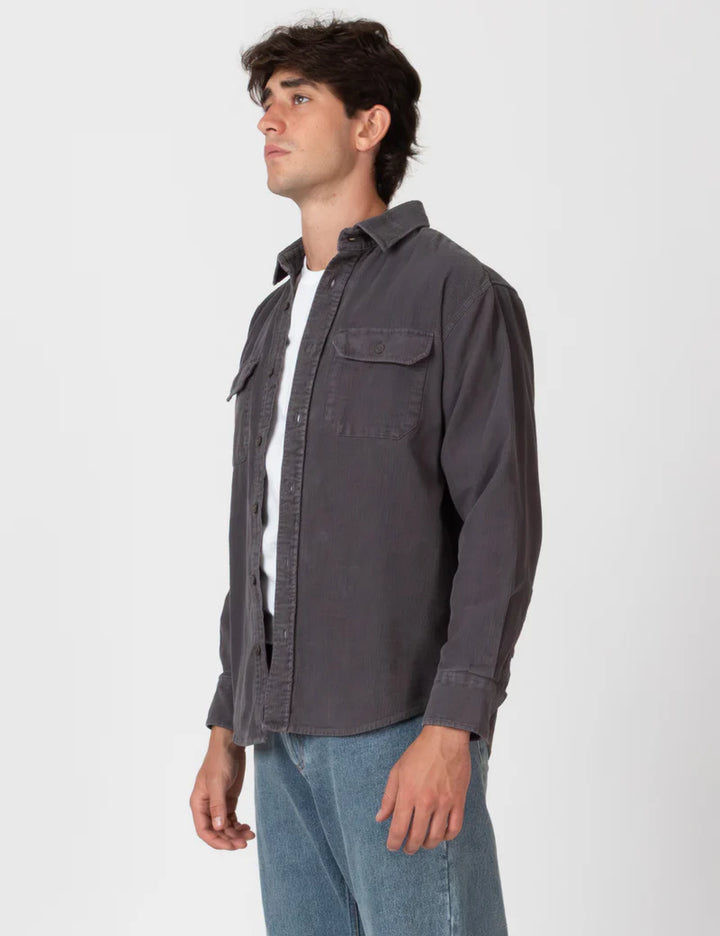 Simple | Sawyer Cord Long Sleeve Shirt | Fade Charcoal