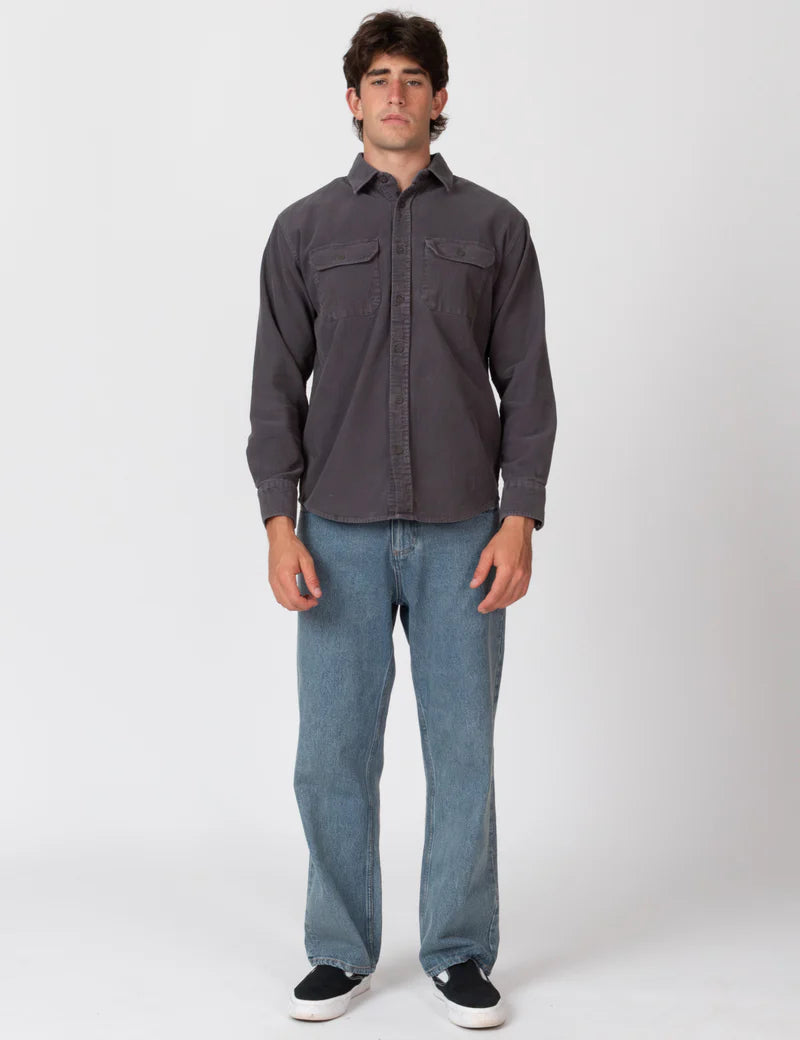 Simple | Sawyer Cord Long Sleeve Shirt | Fade Charcoal