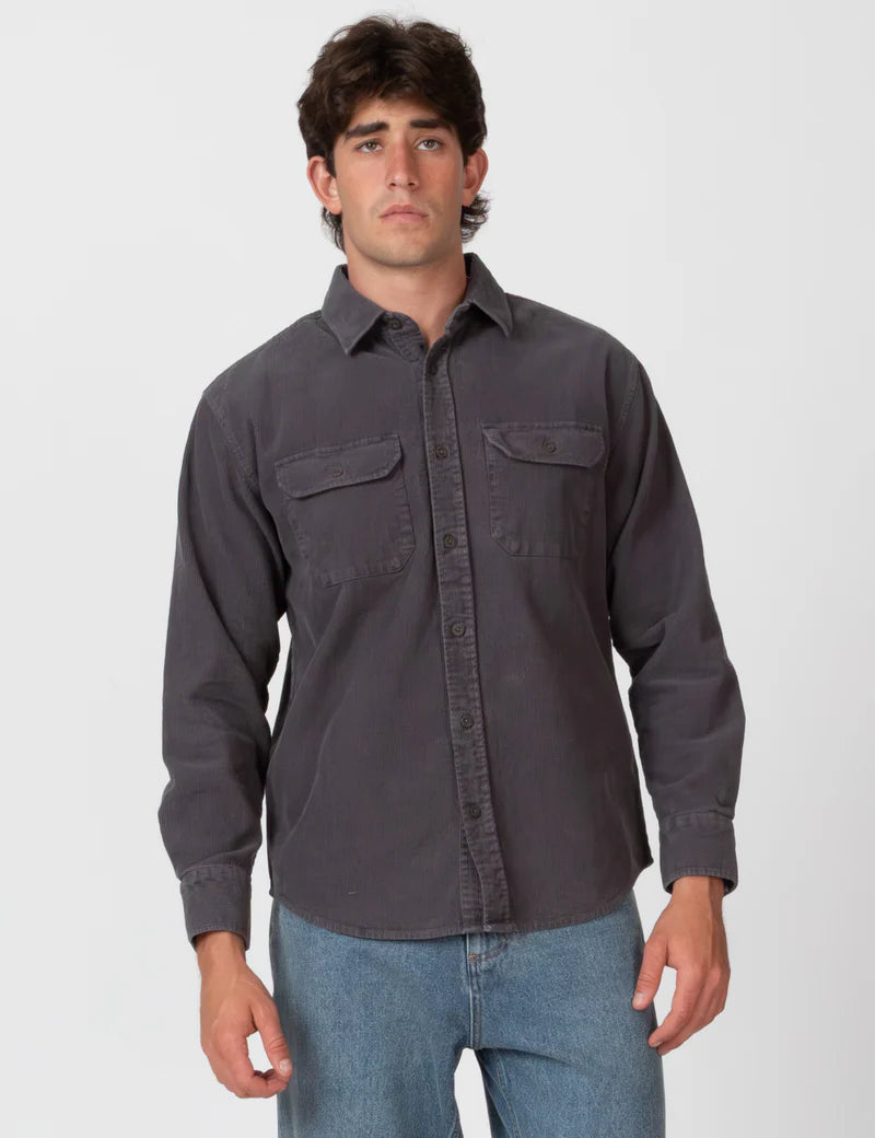 Simple | Sawyer Cord Long Sleeve Shirt | Fade Charcoal