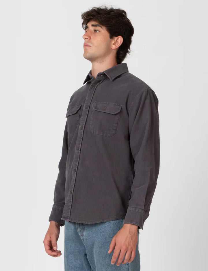 Simple | Sawyer Cord Long Sleeve Shirt | Fade Charcoal