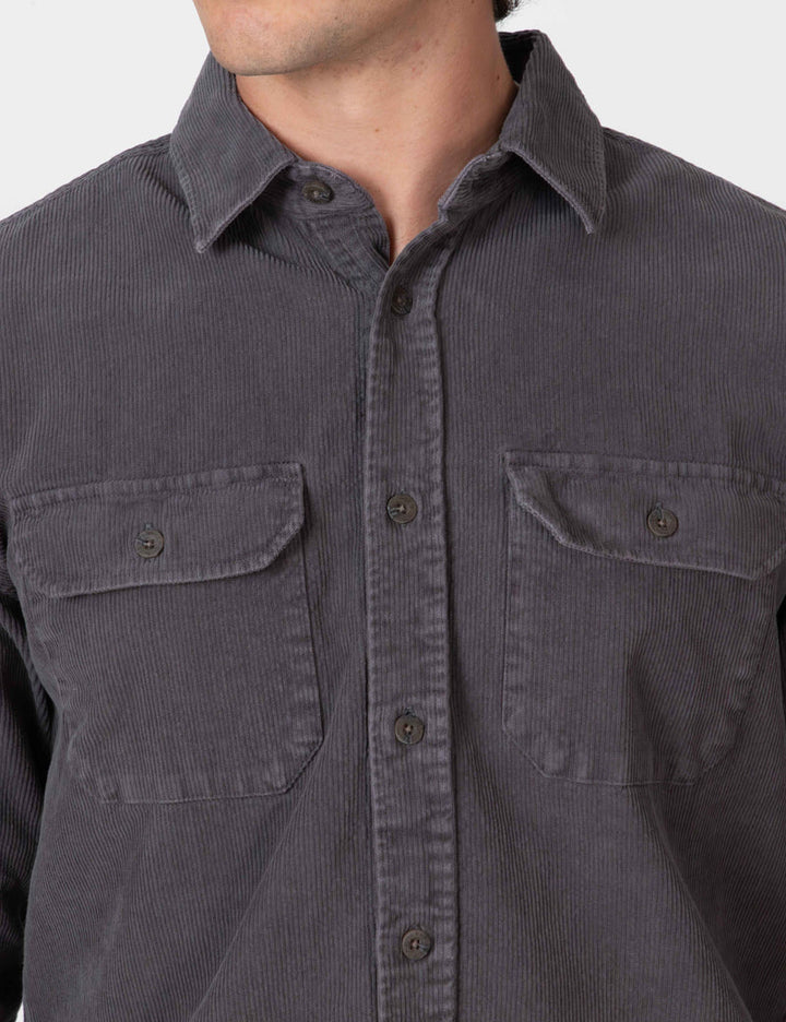 Simple | Sawyer Cord Long Sleeve Shirt | Fade Charcoal