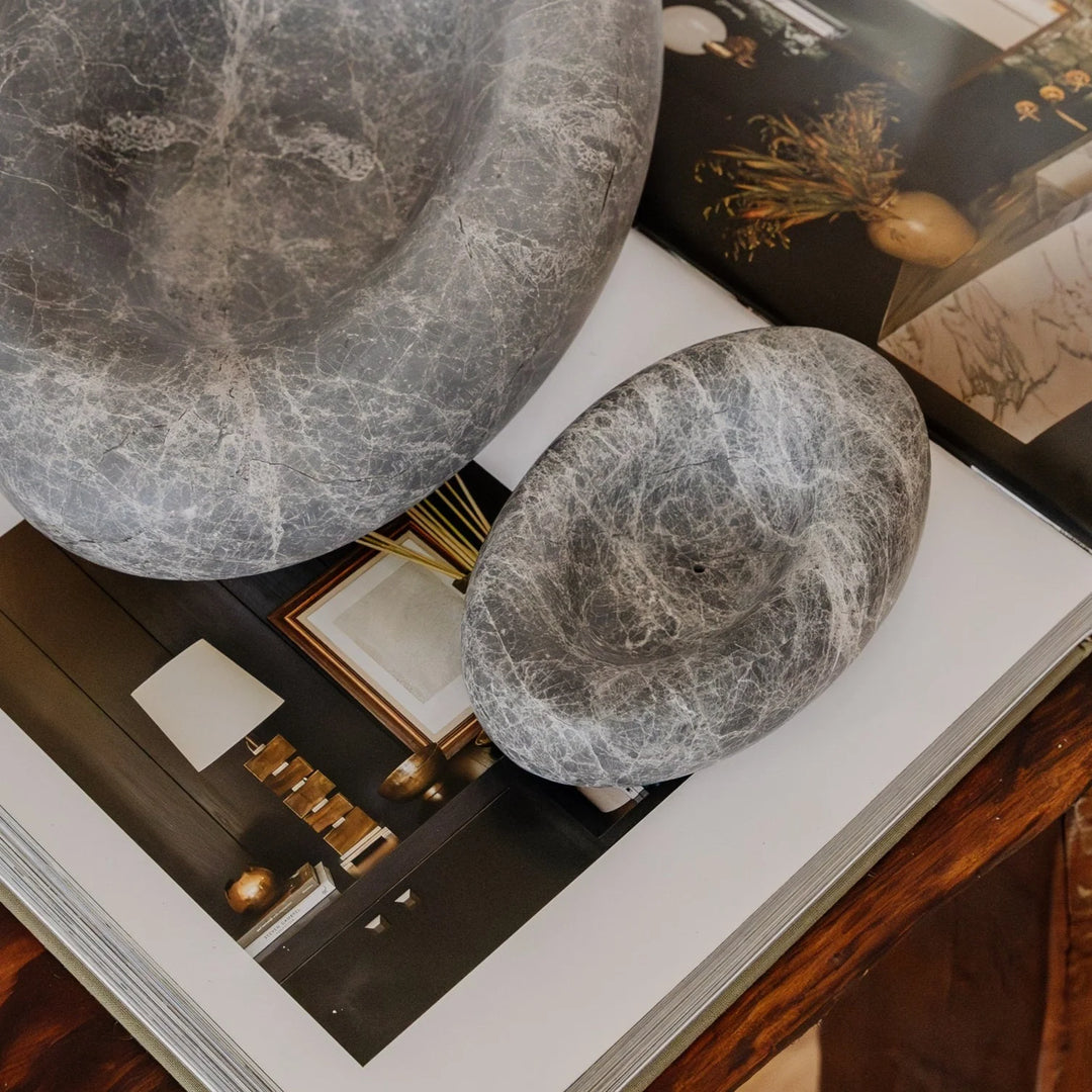 Eclipse Small Sculpted Dish & Incense Holder Tundra Grey Marble