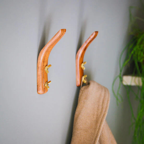 Wood & Brass Coat Hook