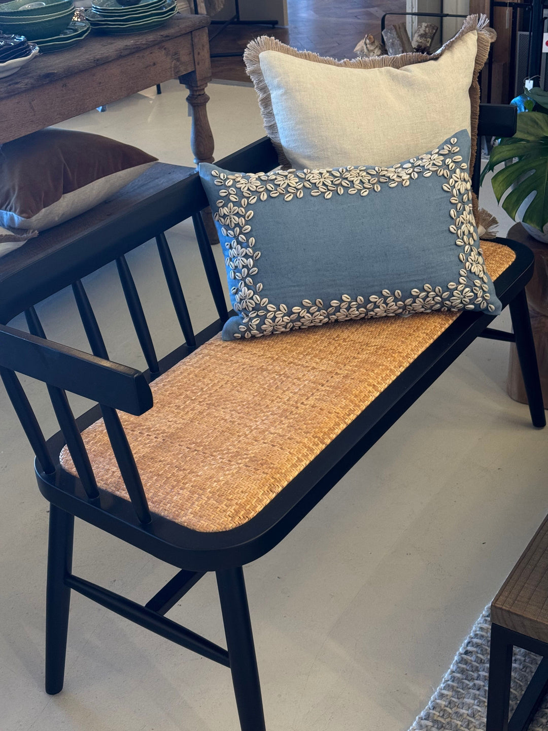 ESTATE | Black shaker style bench with rattan seat | 1200mm x450mm x730mm