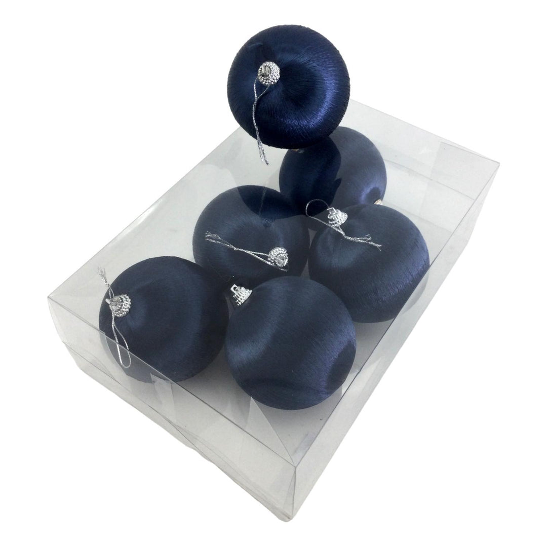 Navy Silk Ball Bauble | Hanging BOX OF 6