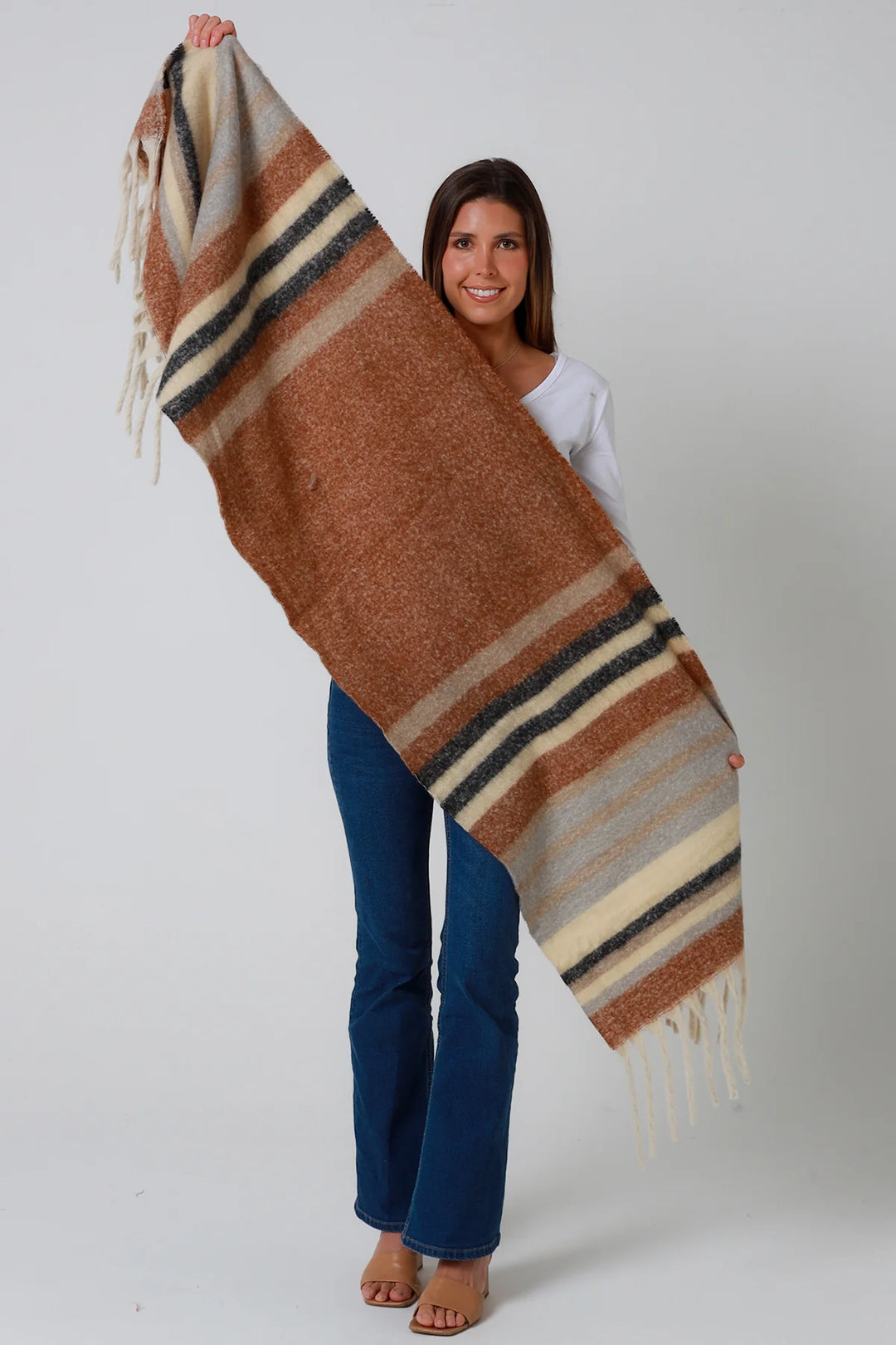Striped Fringe Scarf  DN0130